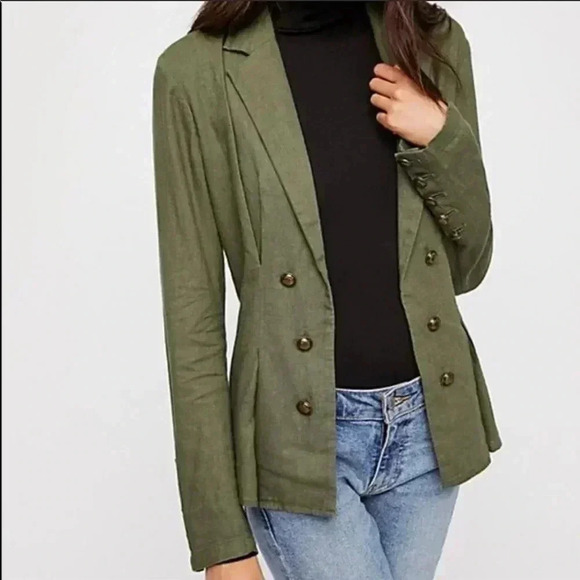 Free People Olive Military Jacket Sz S EUC​​ - Picture 2 of 7